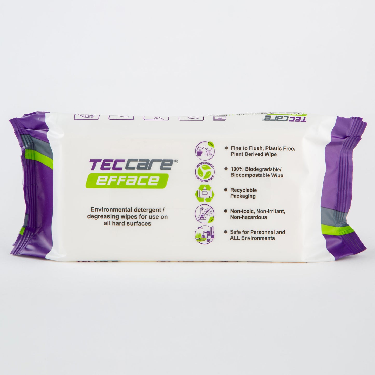 TECcare EFFACE Environmental Detergent Degreasing Wipes – Fine to Flush – Box of 8