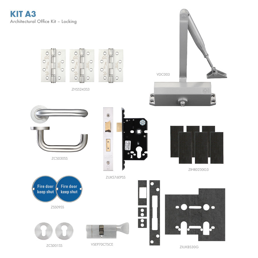 Fire Door Pack - FDP-A3-60 - Office Kit – Locking - Architectural Version