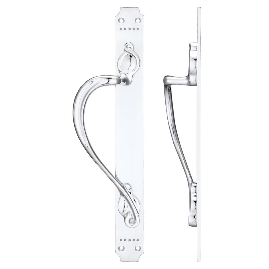 Cast Brass Pull Handle with Art Nouveau Backplate - Left Handed - 377 x 42mm