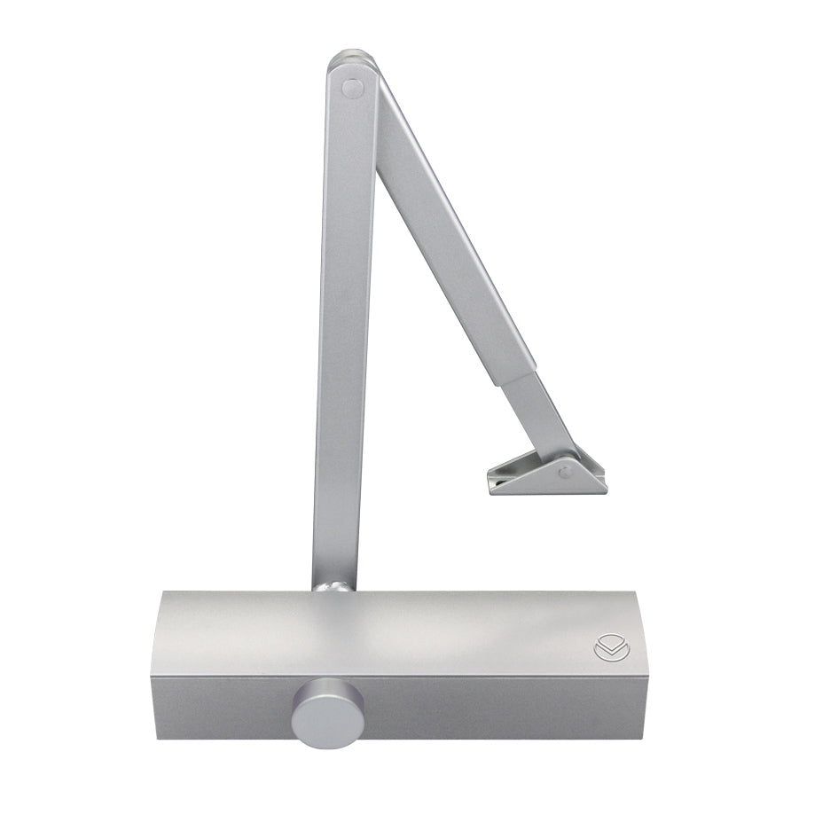 Size 2-5 Door Closer c/w Back Check & Delayed Action - Silver Flat Arm and Body (P.A Bracket Inc) - No Cover
